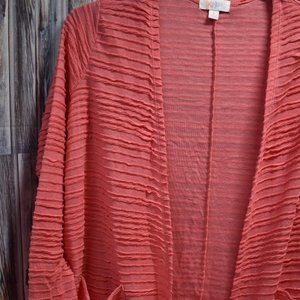 Lularoe Sarah Coral Duster Sweater Ruffles Texture